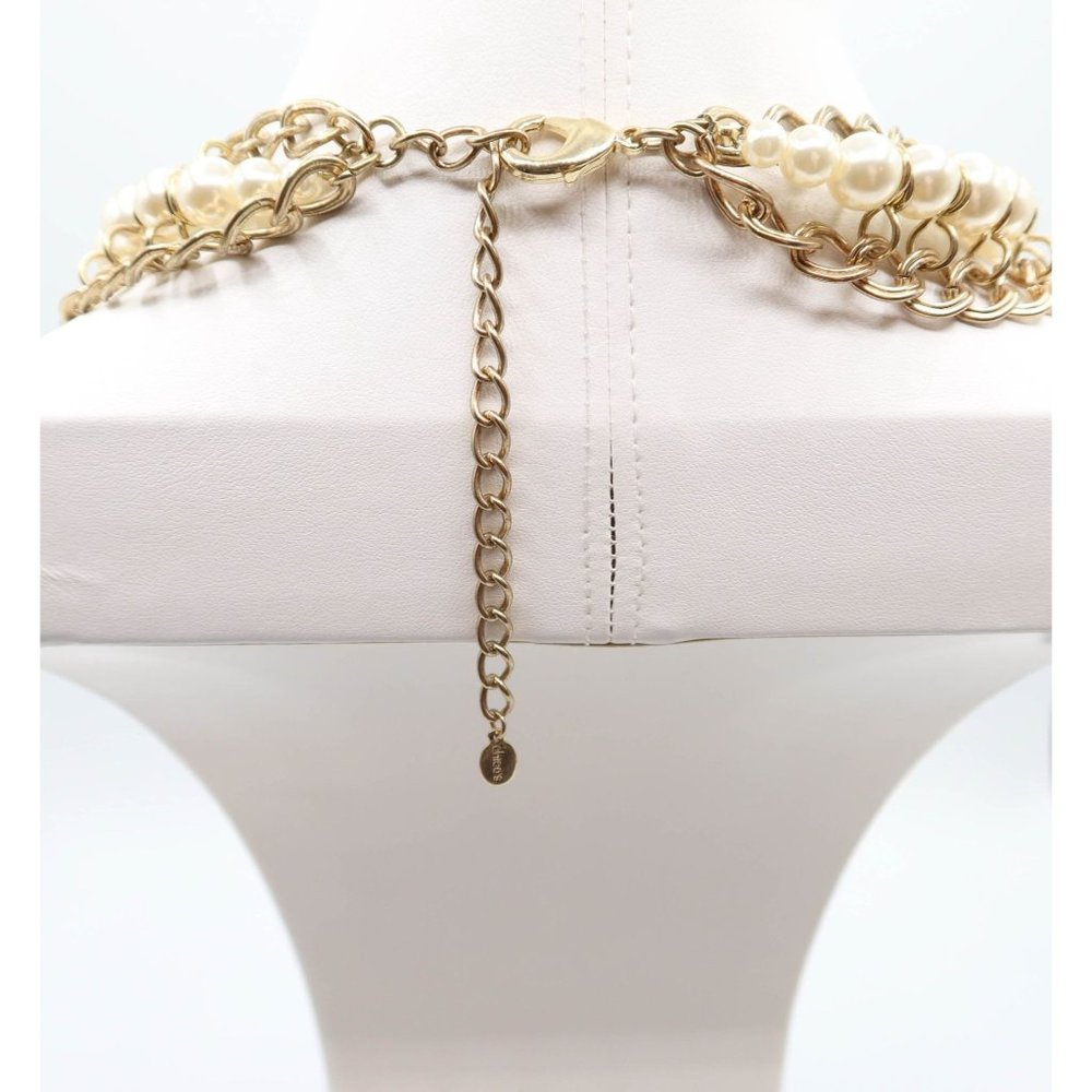 CHICOS Ornate Chunky Gold Tone & Faux Pearl Dangle Bauble Statement Necklace - Picture 7 of 10